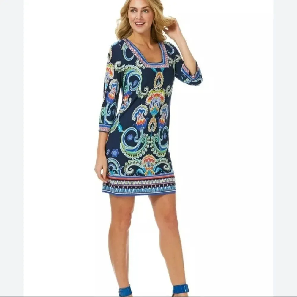 5/$55 - Laundry by Shelli Segal LA navy & colorful scroll tropical print 12 - Picture 4 of 8